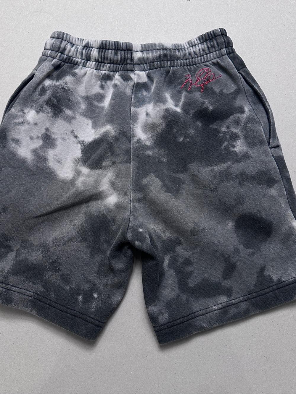 Jordan Black & Gray Tie-Dye Shorts with Pink Logo